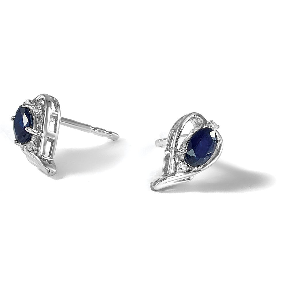 Sterling Silver Rhodium Plated Diamond & Sapphire Post Earrings