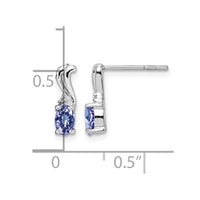 Sterling Silver Rhodium Plated Diamond & Tanzanite Oval Post Earrings
