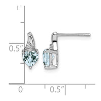 Sterling Silver Rhodium Plated Dia. Aquamarine Heart Post Earrings