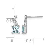 Sterling Silver Rhodium Plated Dia. Aquamarine Square Post Earrings
