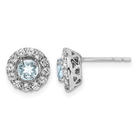 Sterling Silver Rhodium Plated White Topaz & Aquamarine Earrings
