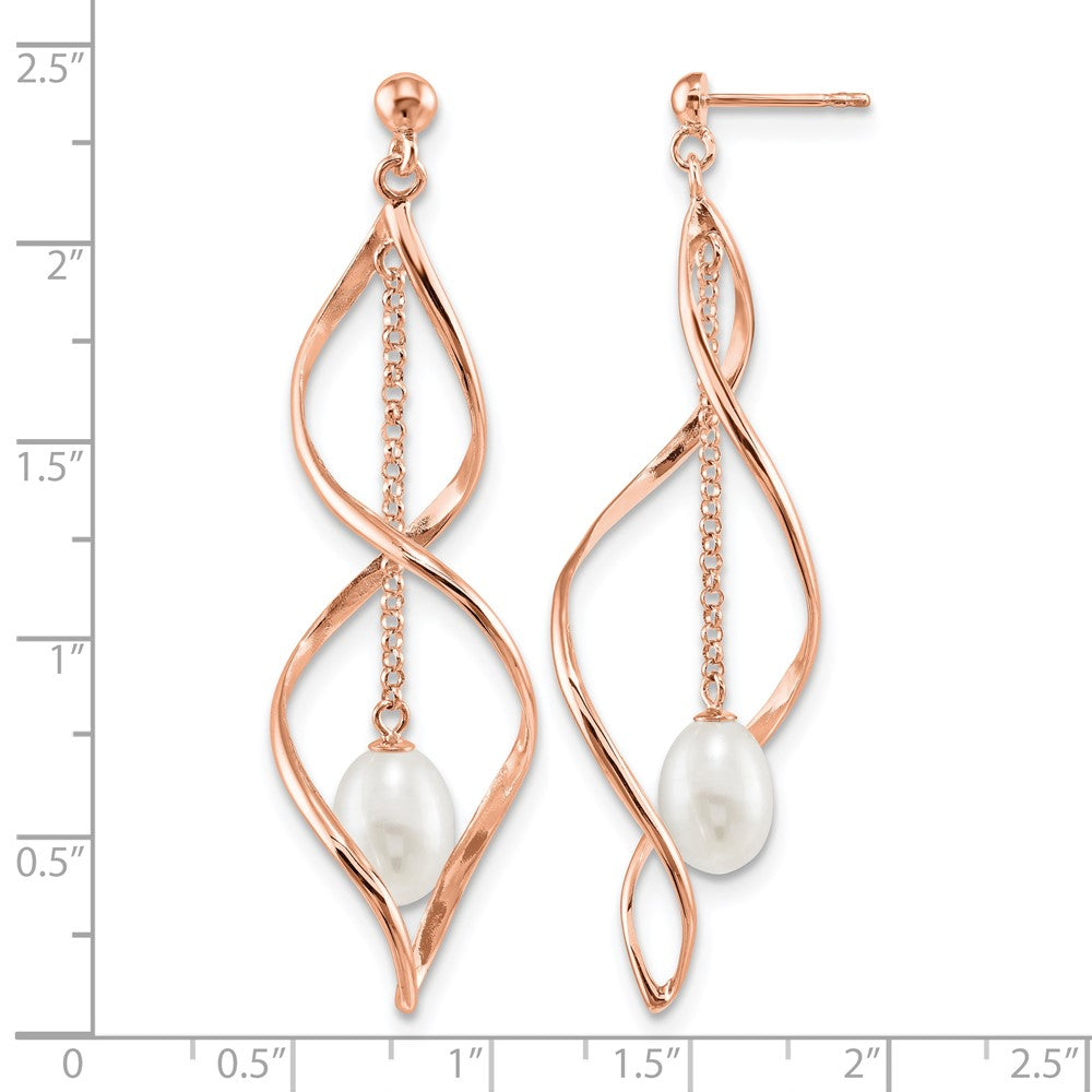 Sterling Silver Rose-tone 7-8mm White Teardrop FWC Pearl Earrings