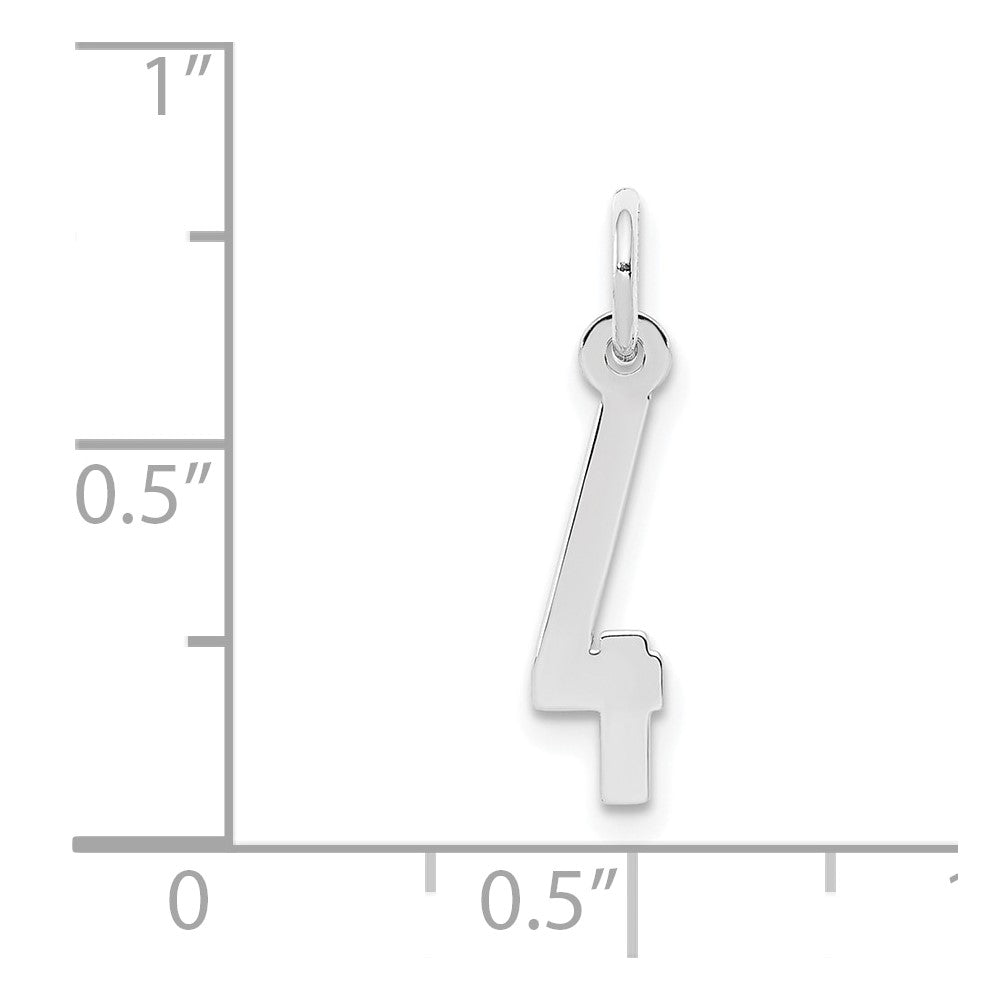 Sterling Silver/Rhodium-plated Elongated Polished Number 4 Charm