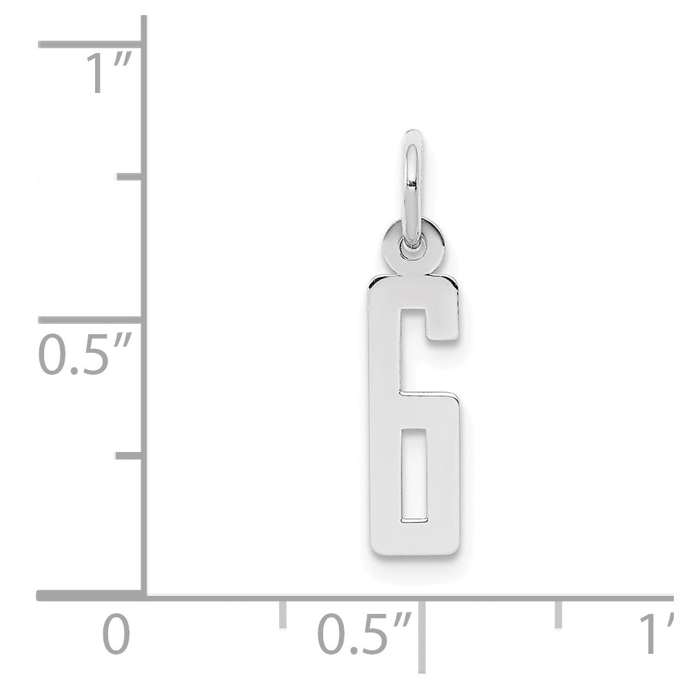 Sterling Silver/Rhodium-plated Elongated Polished Number 6 Charm