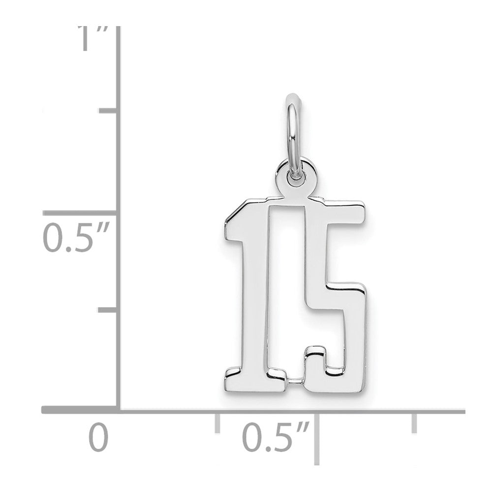 Sterling Silver/Rhodium-plated Elongated Number 15 Charm