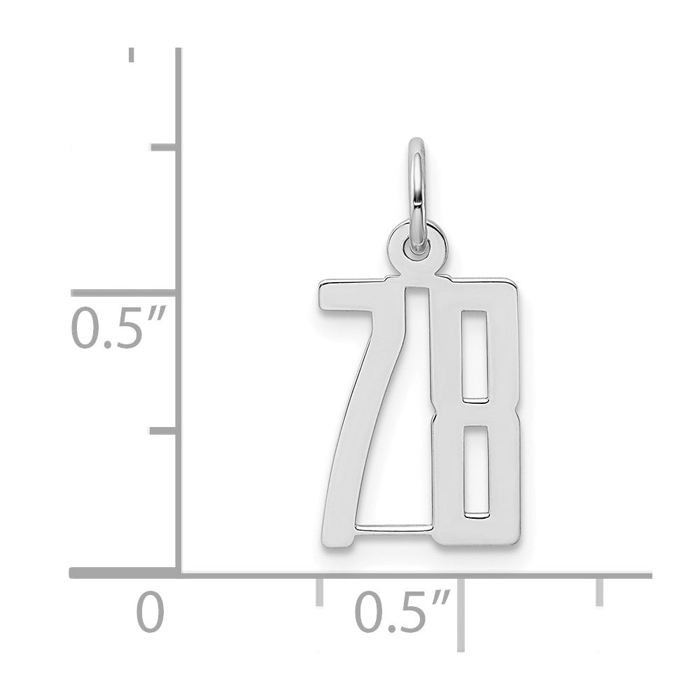 Sterling Silver/Rhodium-plated Elongated Number 78 Charm