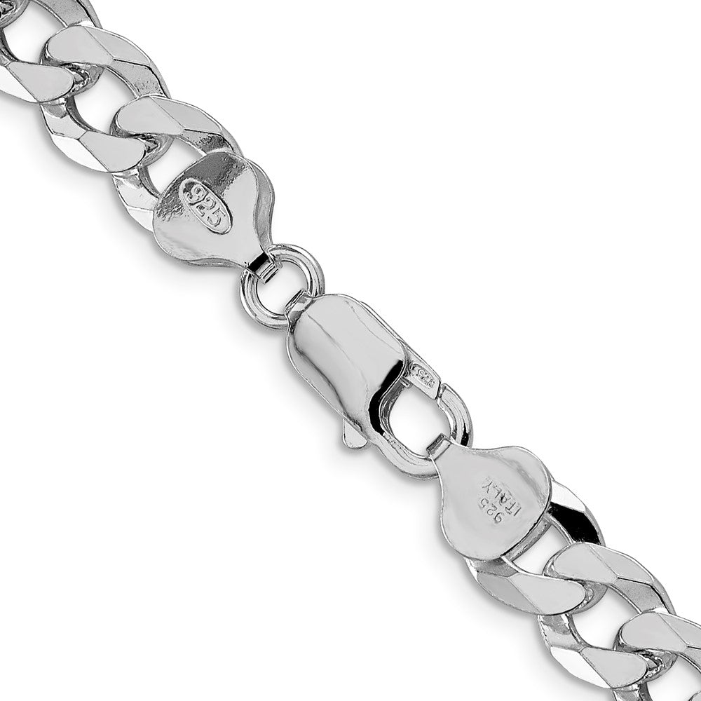 Sterling Silver Rhodium-plated 8.5mm Beveled Curb Chain