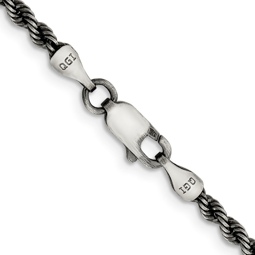Sterling Silver Ruthenium-plated 2.9mm Rope Chain