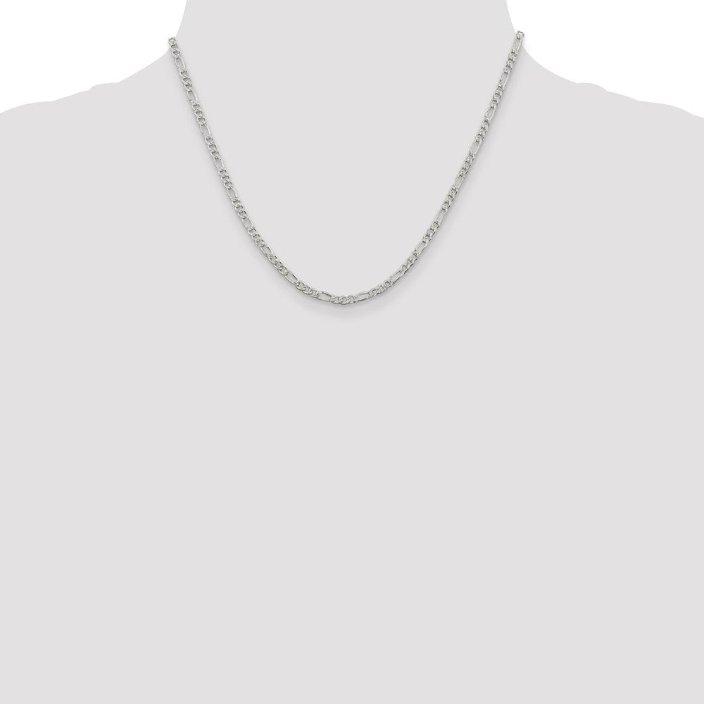 Sterling Silver 3mm Pavé Flat Figaro Chain