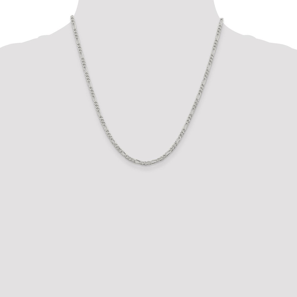 Sterling Silver 3mm Pavé Flat Figaro Chain