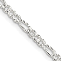 Sterling Silver 3mm Pavé Flat Figaro Chain