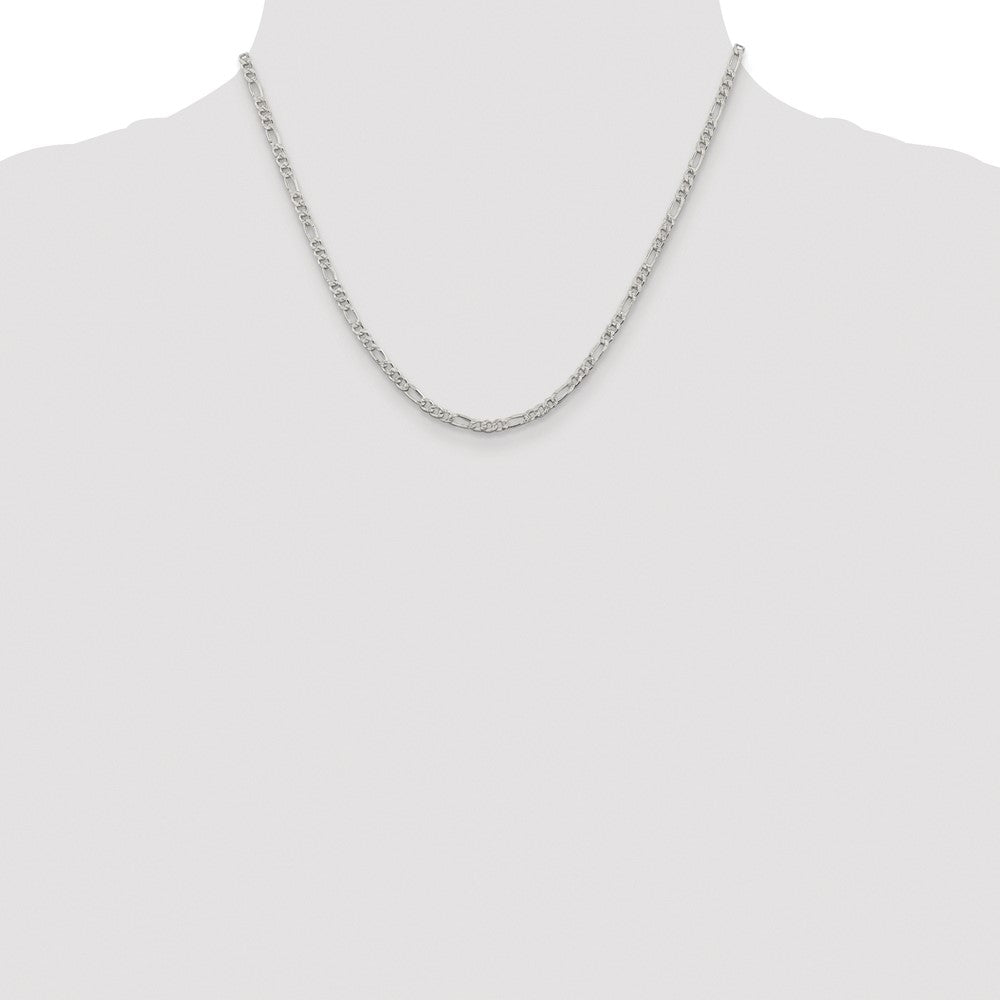 Sterling Silver Rhodium-plated 3mm Pavé Flat Figaro Chain