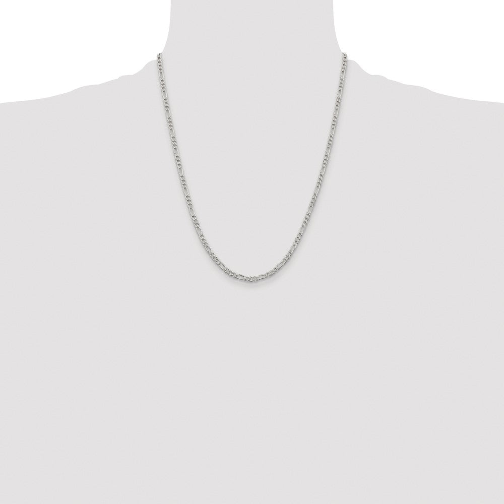 Sterling Silver Rhodium-plated 3mm Pavé Flat Figaro Chain