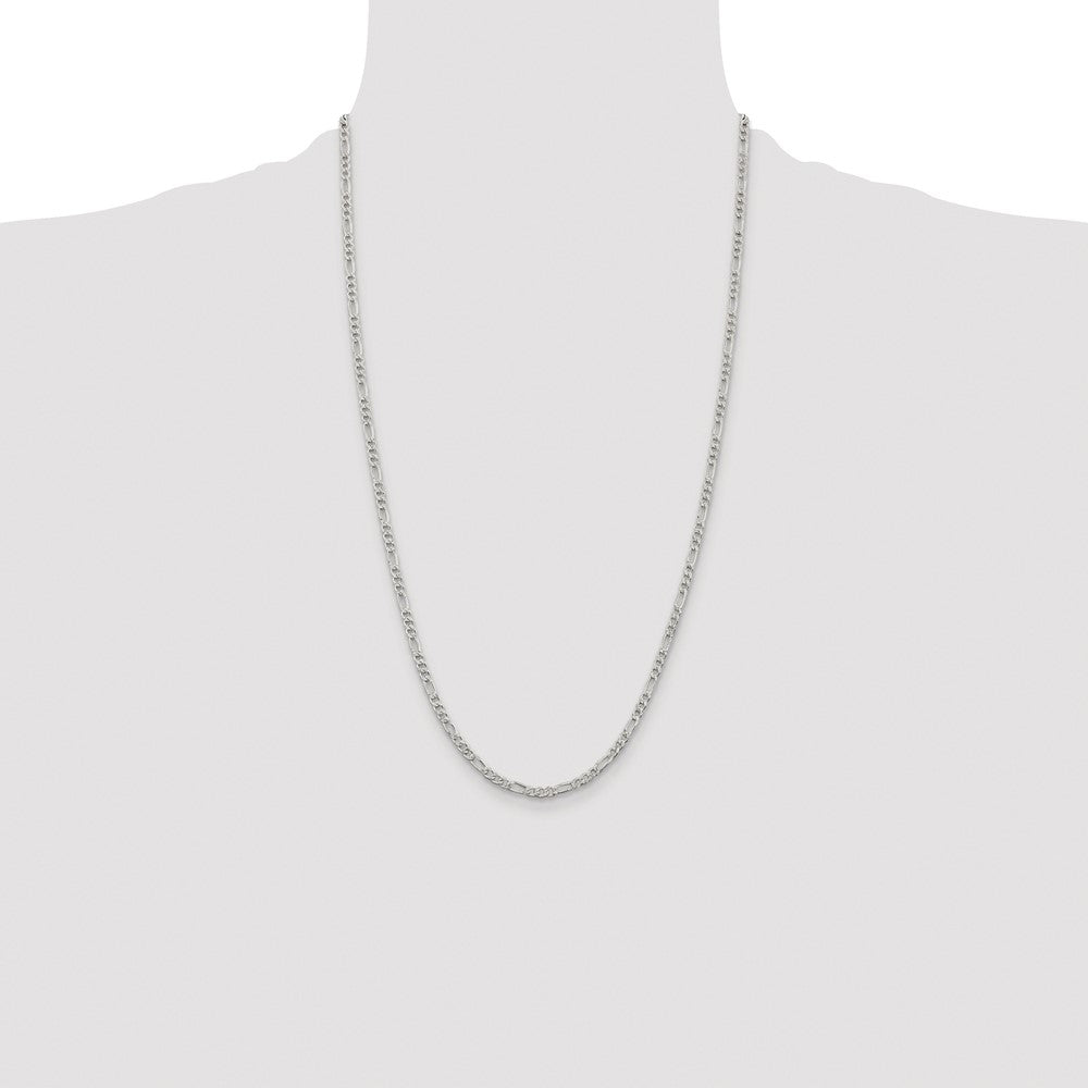 Sterling Silver Rhodium-plated 3mm Pavé Flat Figaro Chain