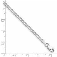 Sterling Silver Rhodium-plated 3mm Pavé Flat Figaro Chain