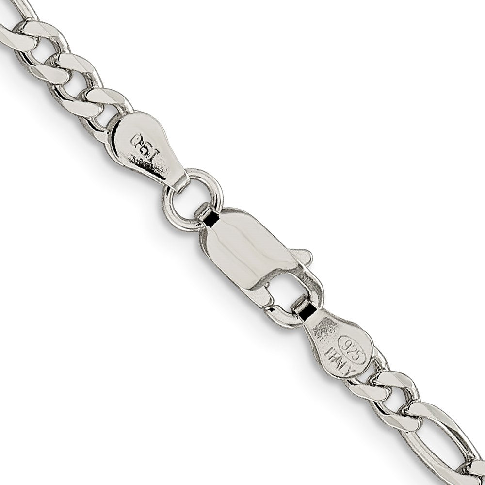 Sterling Silver 4mm Pavé Flat Figaro Chain