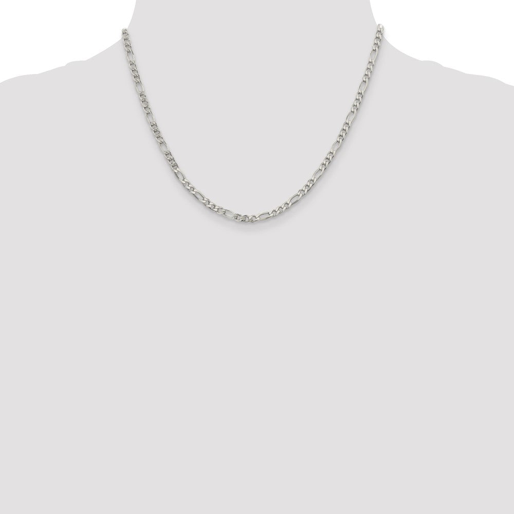 Sterling Silver 4mm Pavé Flat Figaro Chain
