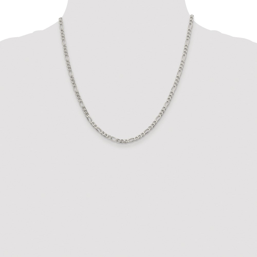 Sterling Silver Rhodium-plated 4mm Pavé Flat Figaro Chain