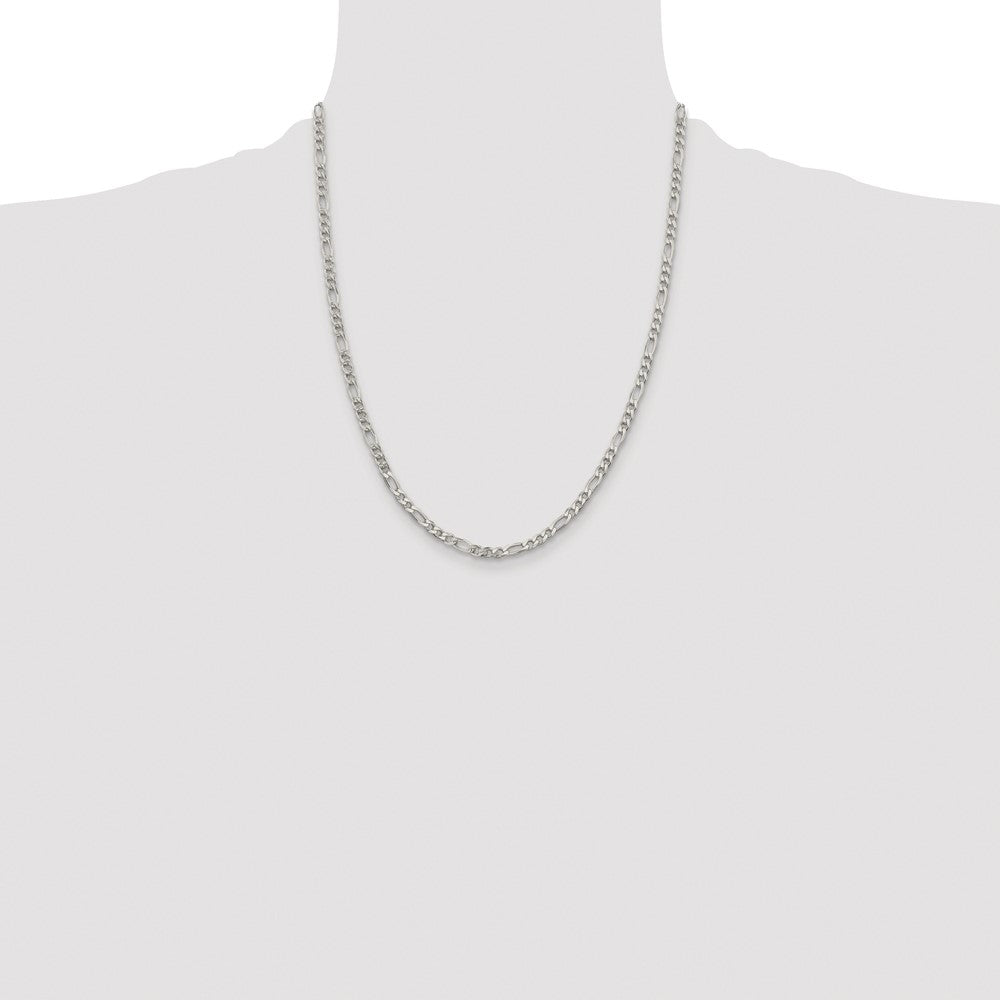 Sterling Silver Rhodium-plated 4mm Pavé Flat Figaro Chain