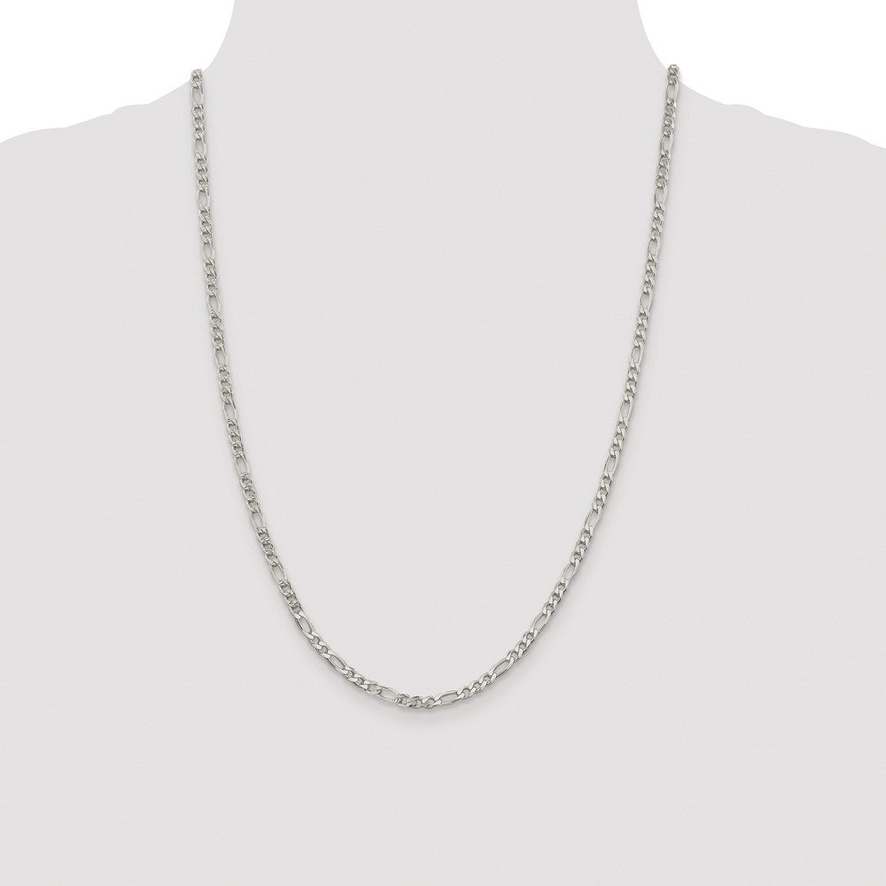 Sterling Silver Rhodium-plated 4mm Pavé Flat Figaro Chain