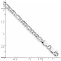 Sterling Silver Rhodium-plated 4mm Pavé Flat Figaro Chain
