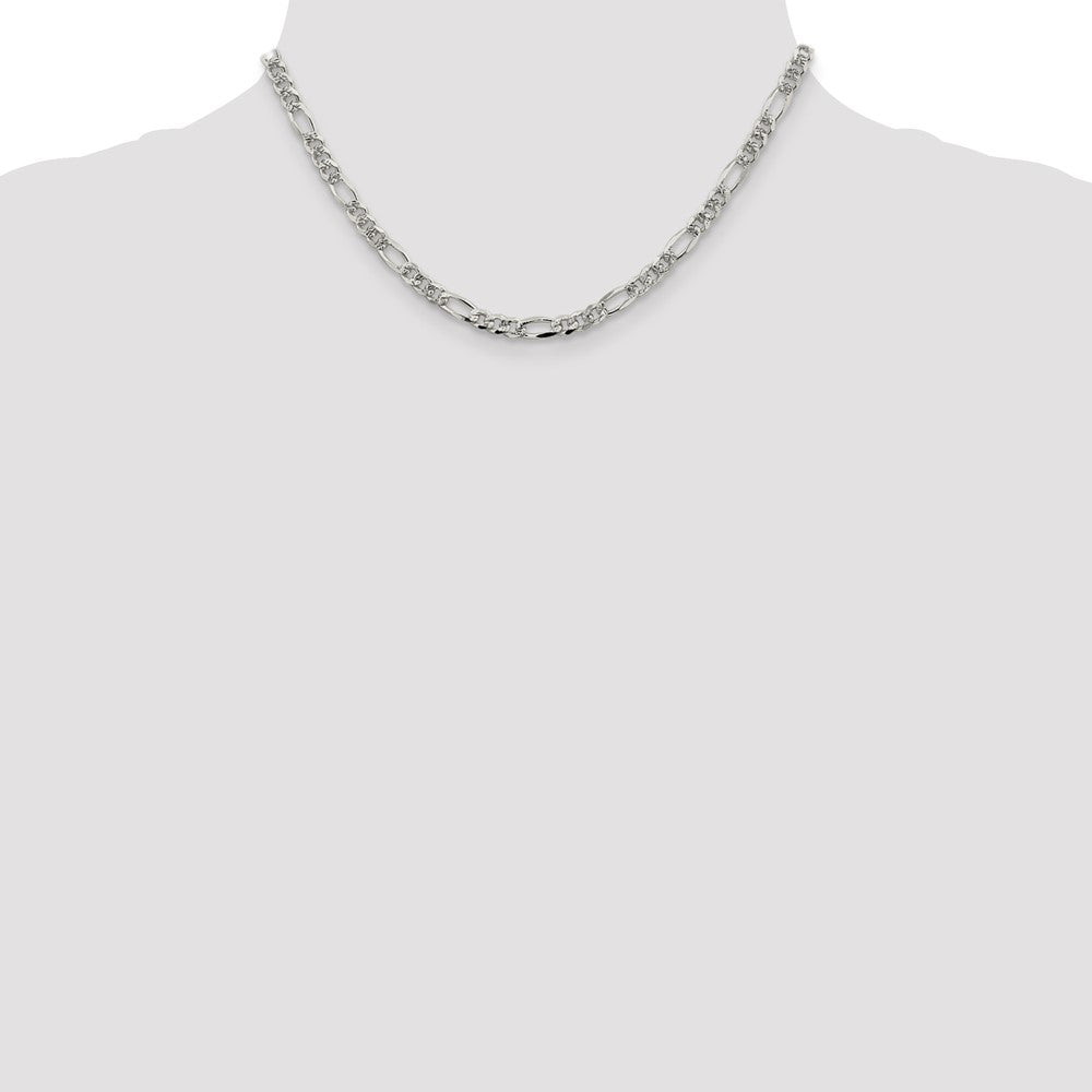 Sterling Silver 4.3mm Pavé Flat Figaro Chain