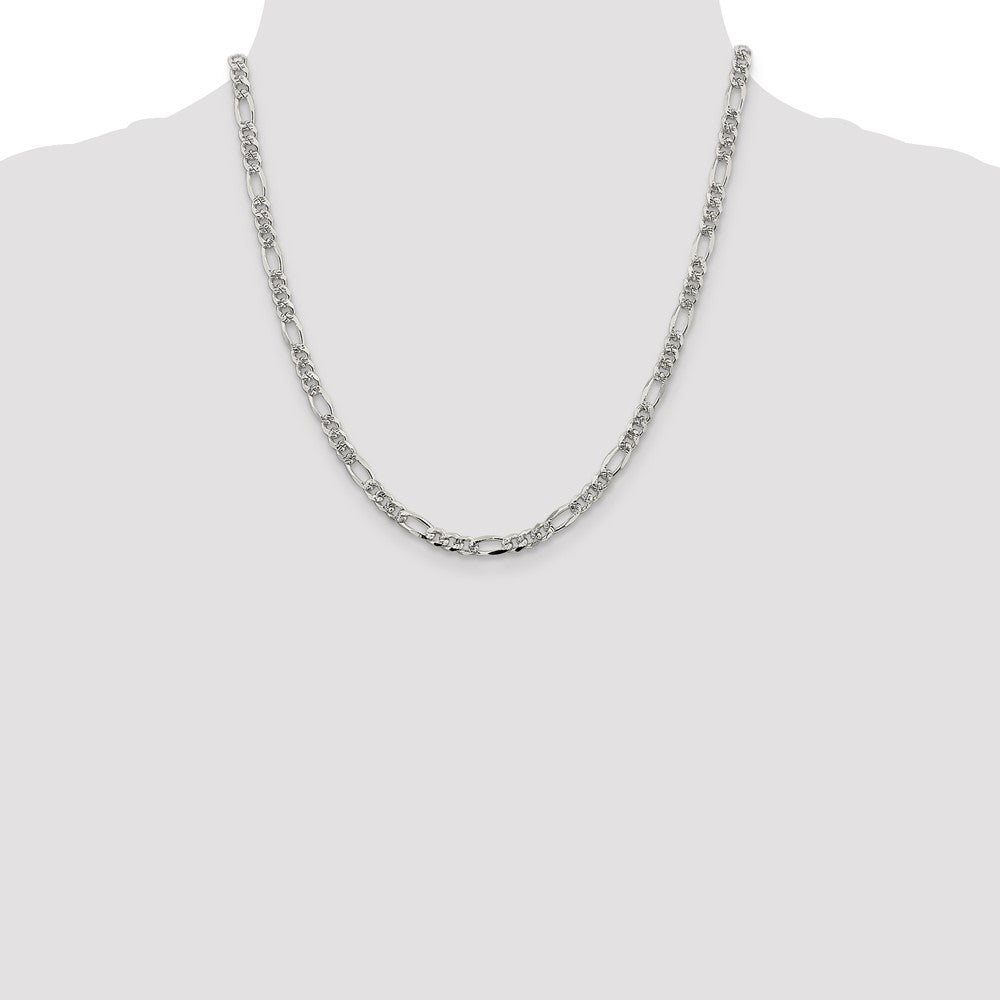 Sterling Silver 4.3mm Pavé Flat Figaro Chain