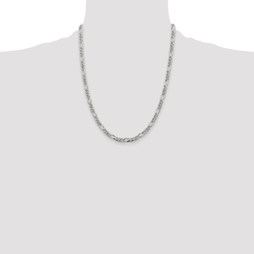 Sterling Silver 4.3mm Pavé Flat Figaro Chain