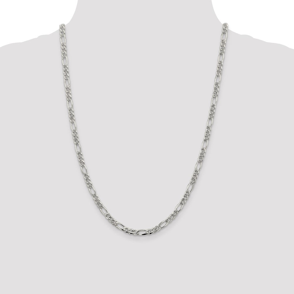Sterling Silver 4.3mm Pavé Flat Figaro Chain