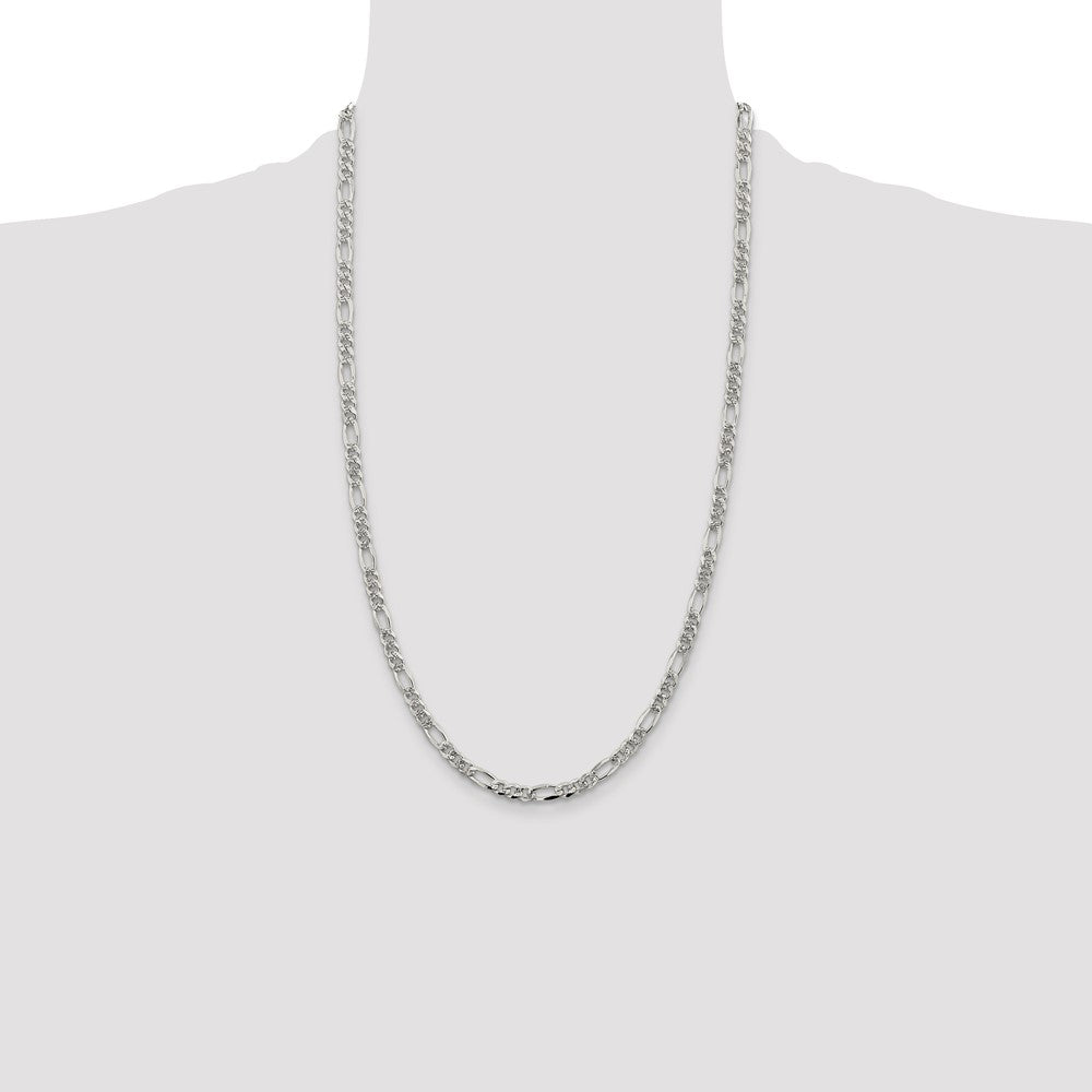 Sterling Silver 4.3mm Pavé Flat Figaro Chain