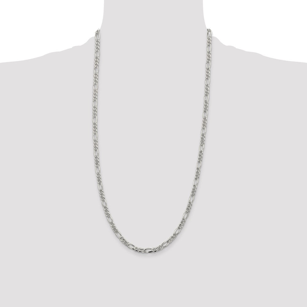 Sterling Silver 4.3mm Pavé Flat Figaro Chain