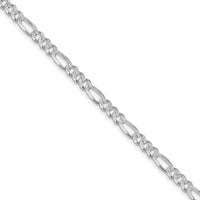 Sterling Silver Rhodium-plated 4.3mm Pavé Flat Figaro Chain