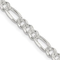 Sterling Silver 4.3mm Pavé Flat Figaro Chain