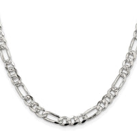 Sterling Silver Rhodium-plated 5.5mm Pavé Flat Figaro Chain