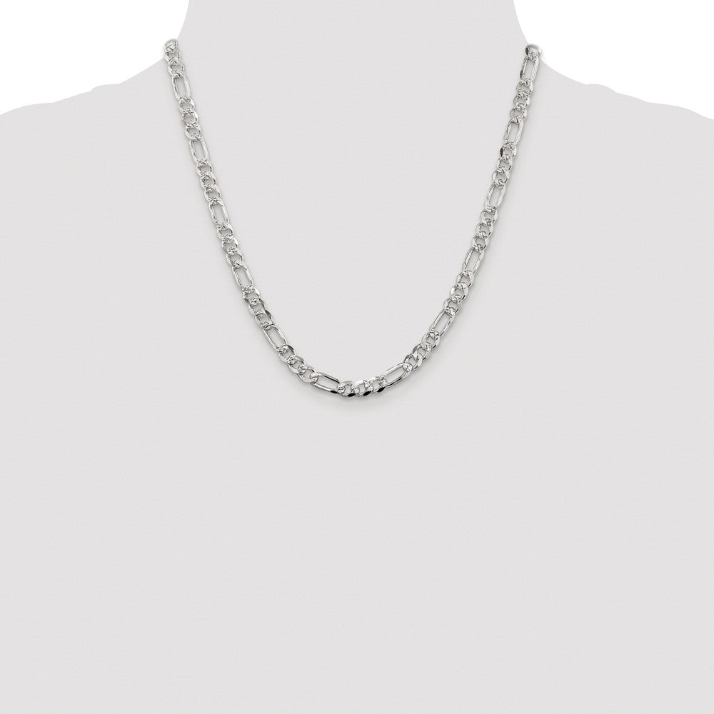 Sterling Silver Rhodium-plated 5.5mm Pavé Flat Figaro Chain