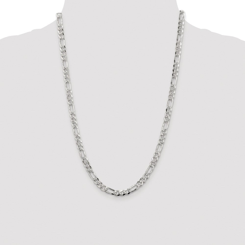 Sterling Silver Rhodium-plated 5.5mm Pavé Flat Figaro Chain