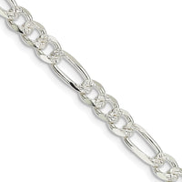 Sterling Silver 5.5mm Pavé Flat Figaro Chain