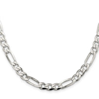 Sterling Silver 7.0mm Pavé Flat Figaro Chain