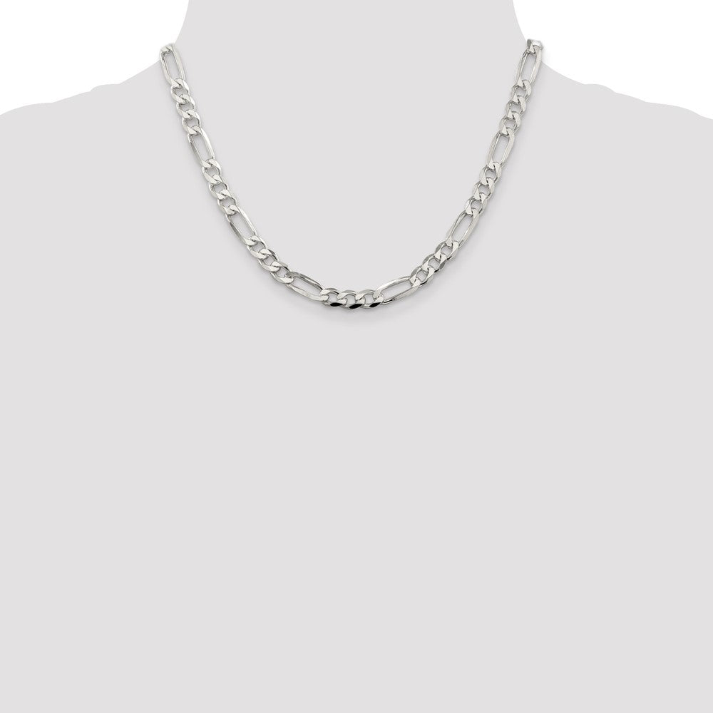 Sterling Silver 7.0mm Pavé Flat Figaro Chain