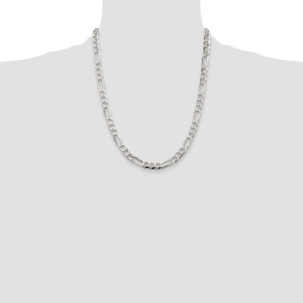 Sterling Silver 7.0mm Pavé Flat Figaro Chain