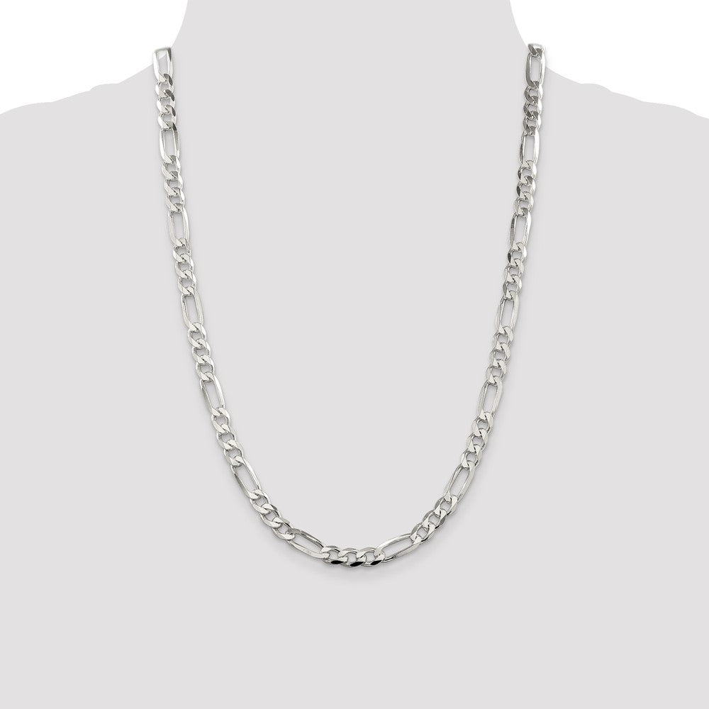 Sterling Silver 7.0mm Pavé Flat Figaro Chain