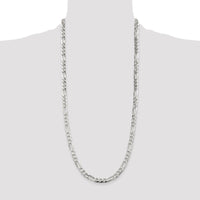 Sterling Silver 7.0mm Pavé Flat Figaro Chain