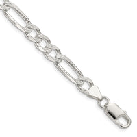 Sterling Silver 7.0mm Pavé Flat Figaro Chain