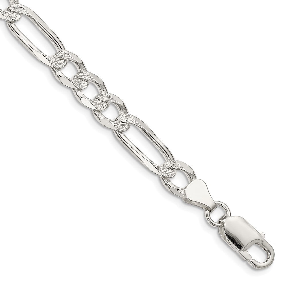 Sterling Silver 7.0mm Pavé Flat Figaro Chain