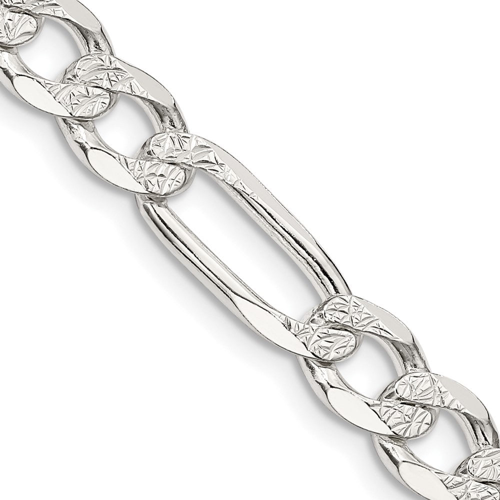 Sterling Silver 7.0mm Pavé Flat Figaro Chain