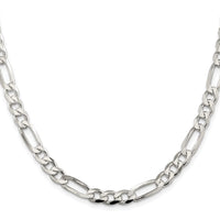 Sterling Silver Rhodium-plated 6.75mm Pavé Flat Figaro Chain