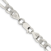 Sterling Silver Rhodium-plated 6.75mm Pavé Flat Figaro Chain
