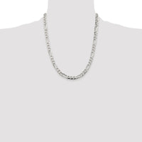Sterling Silver Rhodium-plated 6.75mm Pavé Flat Figaro Chain