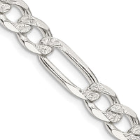 Sterling Silver 7.0mm Pavé Flat Figaro Chain
