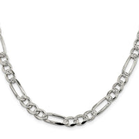 Sterling Silver 7.25mm Pavé Flat Figaro Chain